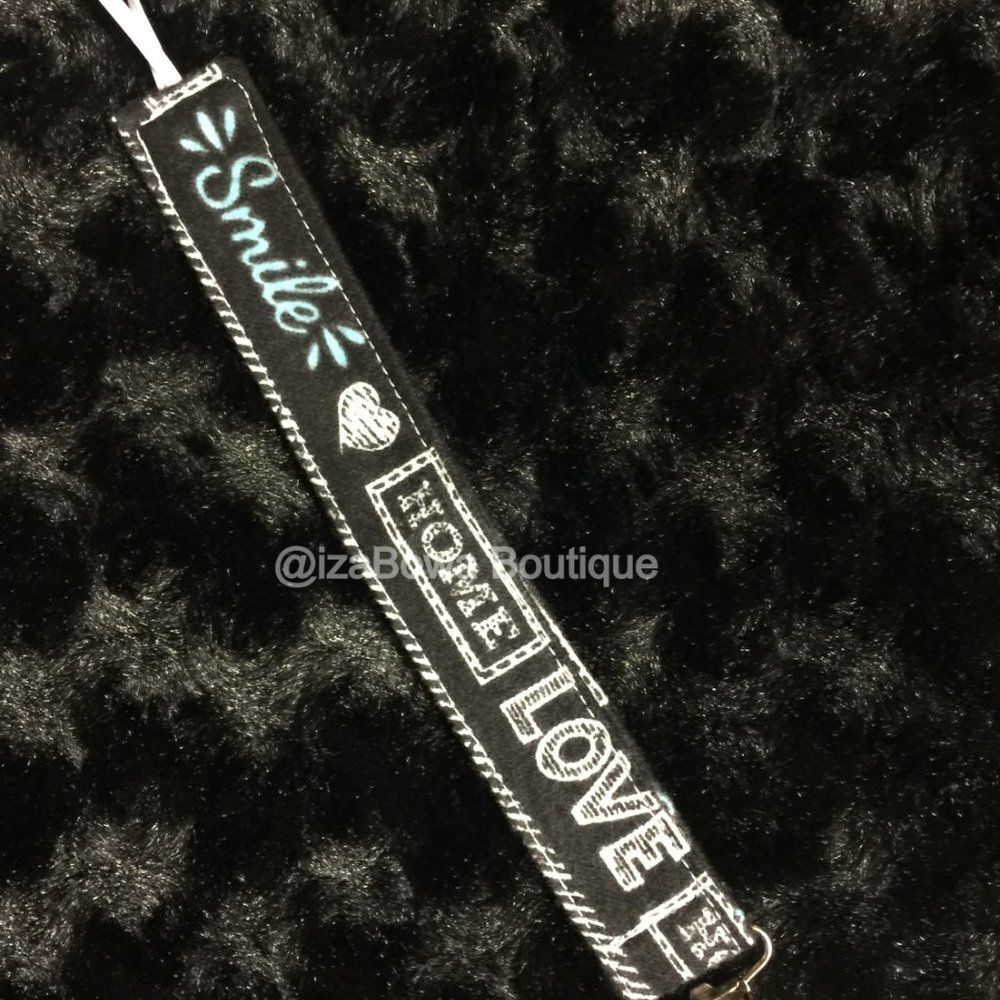 Black with White Words Print Pacifier Clip   PC1169  Handmade NWT